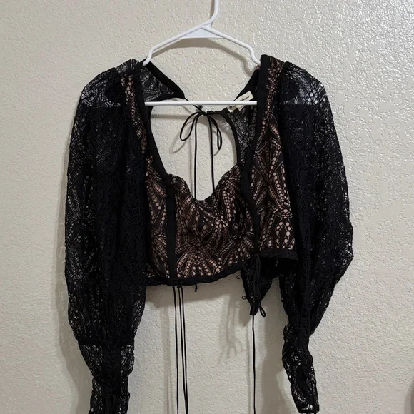 For Love And Lemons Black and Brown Lace Blouse - Picture 1 of 1